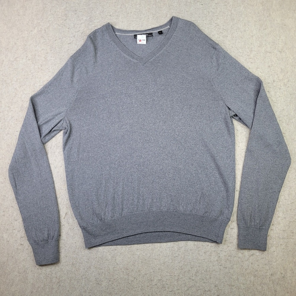 Saks Fifth Avenue Extra Fine Merino Wool Sweater Mens XL Gray Pullover V-Neck